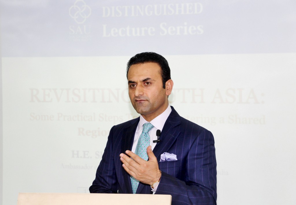 H. E. Shaida Mohammad Abdali, Afghan Ambassador to India speaking at the SAU Distinguished Lecture Series